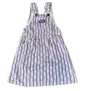 Vintage OshKosh B’gosh Girls Overall Dress 90s Purple Striped paisley Print sz 5